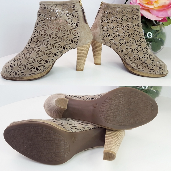 BROWNS SHOESâSummer Leather Suede Peep Toe Ankle Boots - Picture 9 of 10